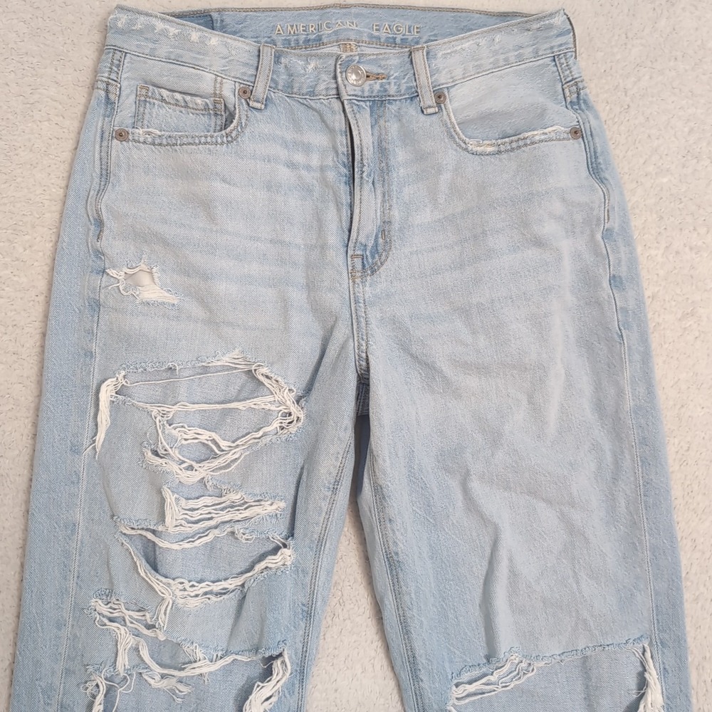 American Eagle Jeans Womens 4 28x27" Blue Mom Straight‎ Jean Light Wash Denim